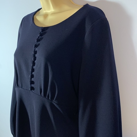 Calvin Klein long ballon sleeve fit & flare scoop neck buttons navy career 10 - Picture 2 of 11